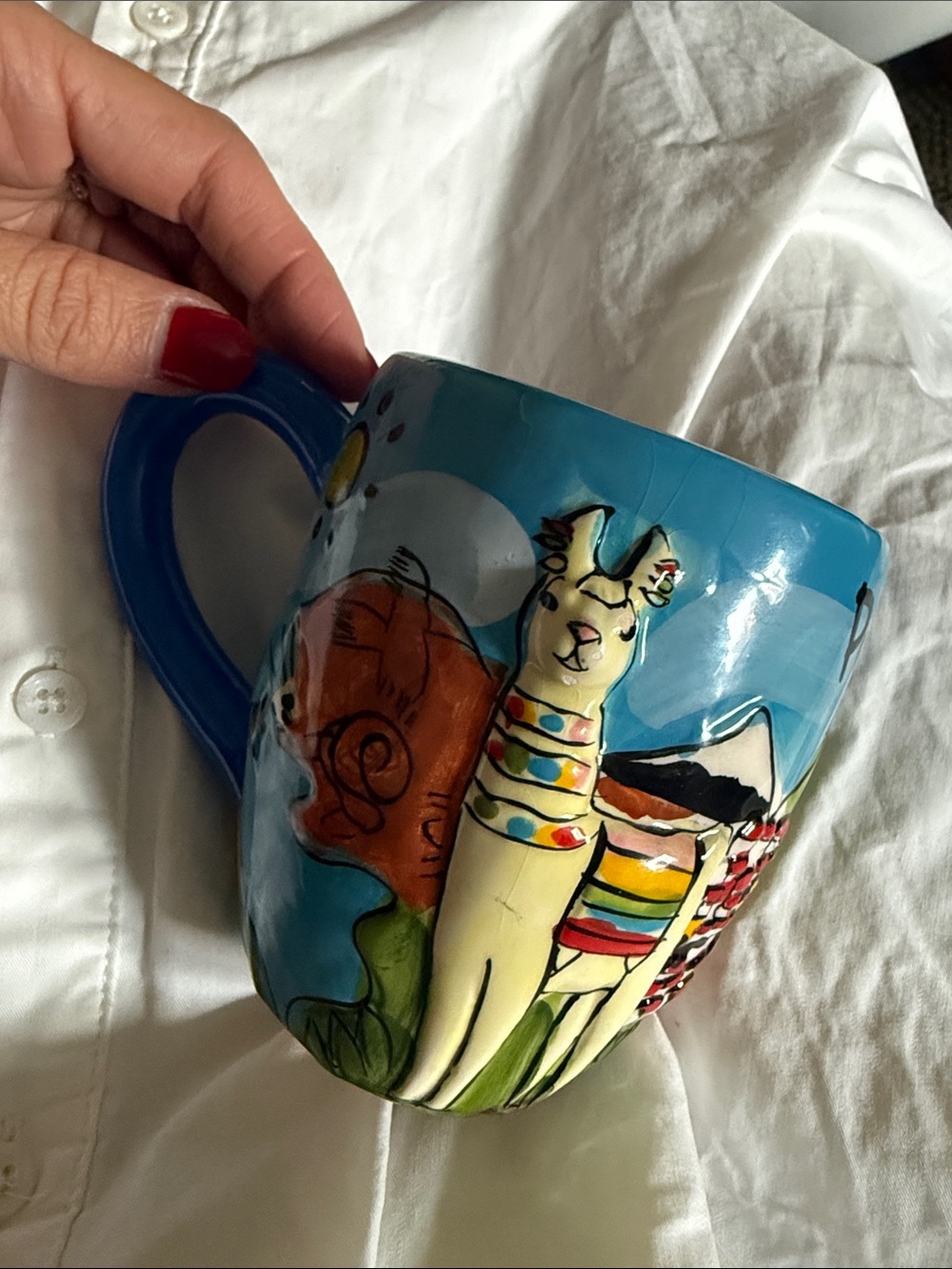 Peru Handpainted Llama Ceramic Mug in Bright Blue
